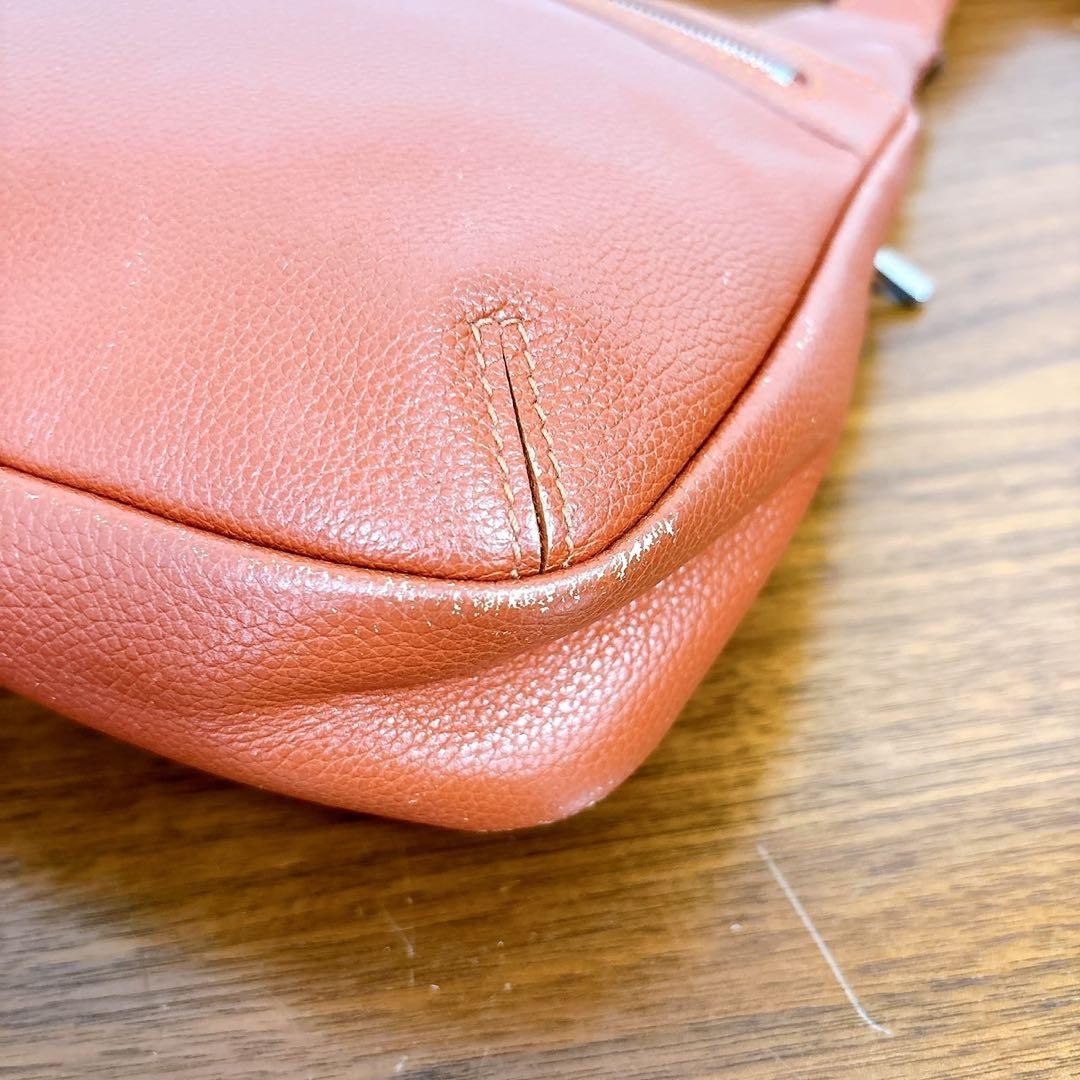 Longchamp Shoulder Bag Purse Leather Orange Authentic