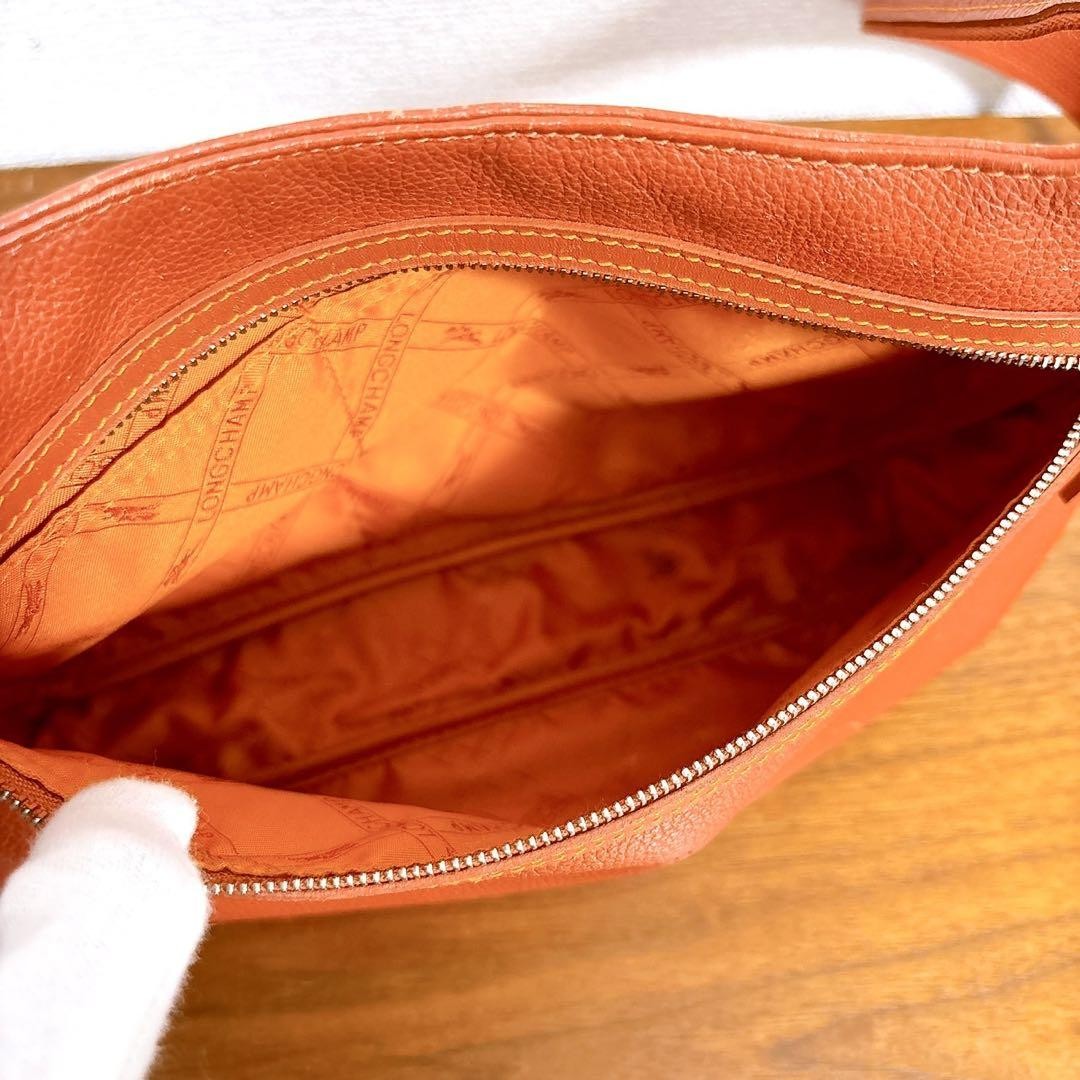 Longchamp Shoulder Bag Purse Leather Orange Authentic