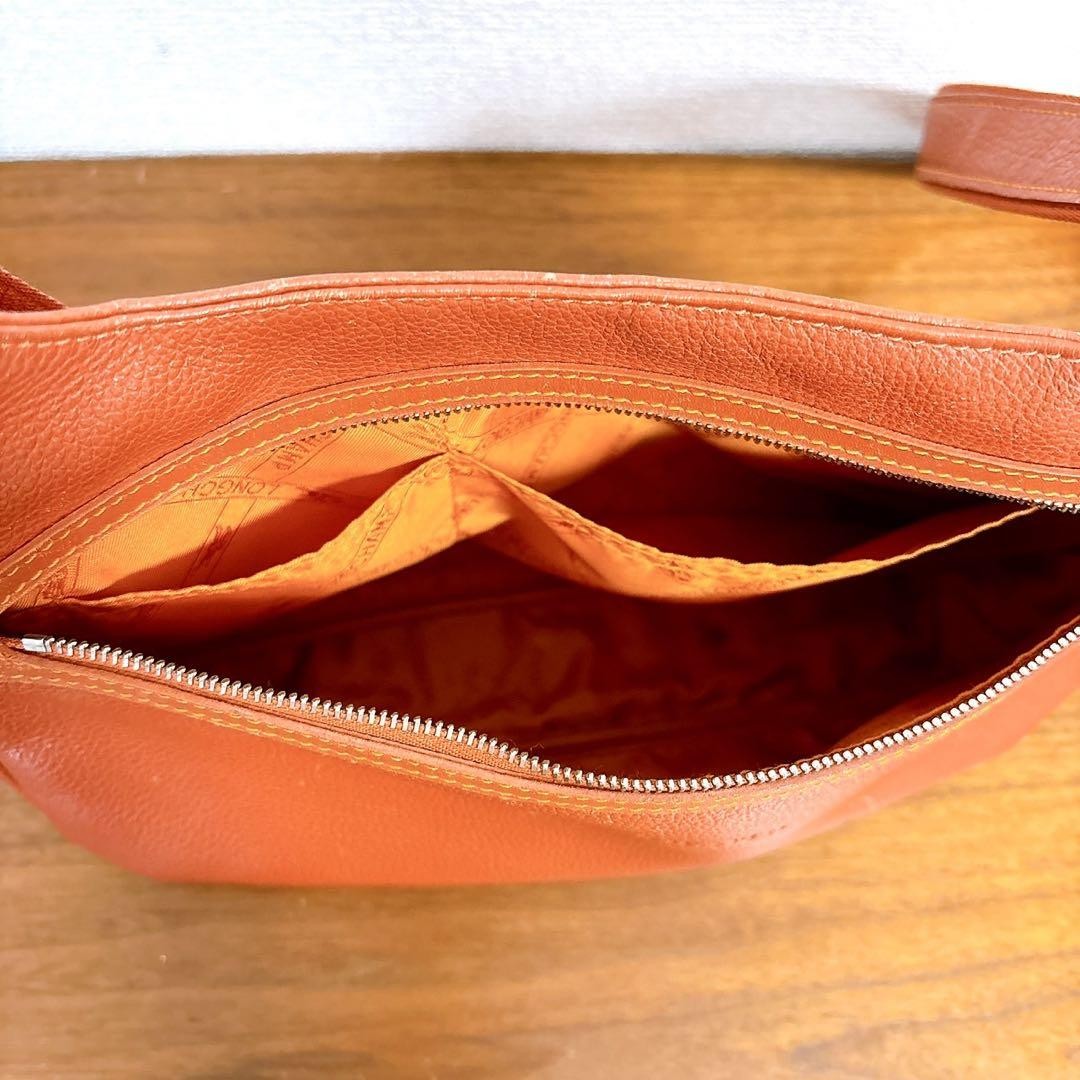 Longchamp Shoulder Bag Purse Leather Orange Authentic