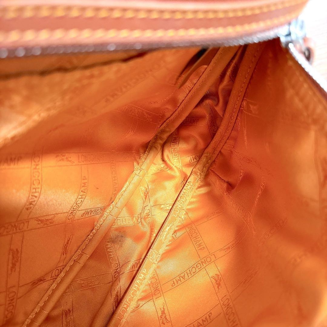 Longchamp Shoulder Bag Purse Leather Orange Authentic