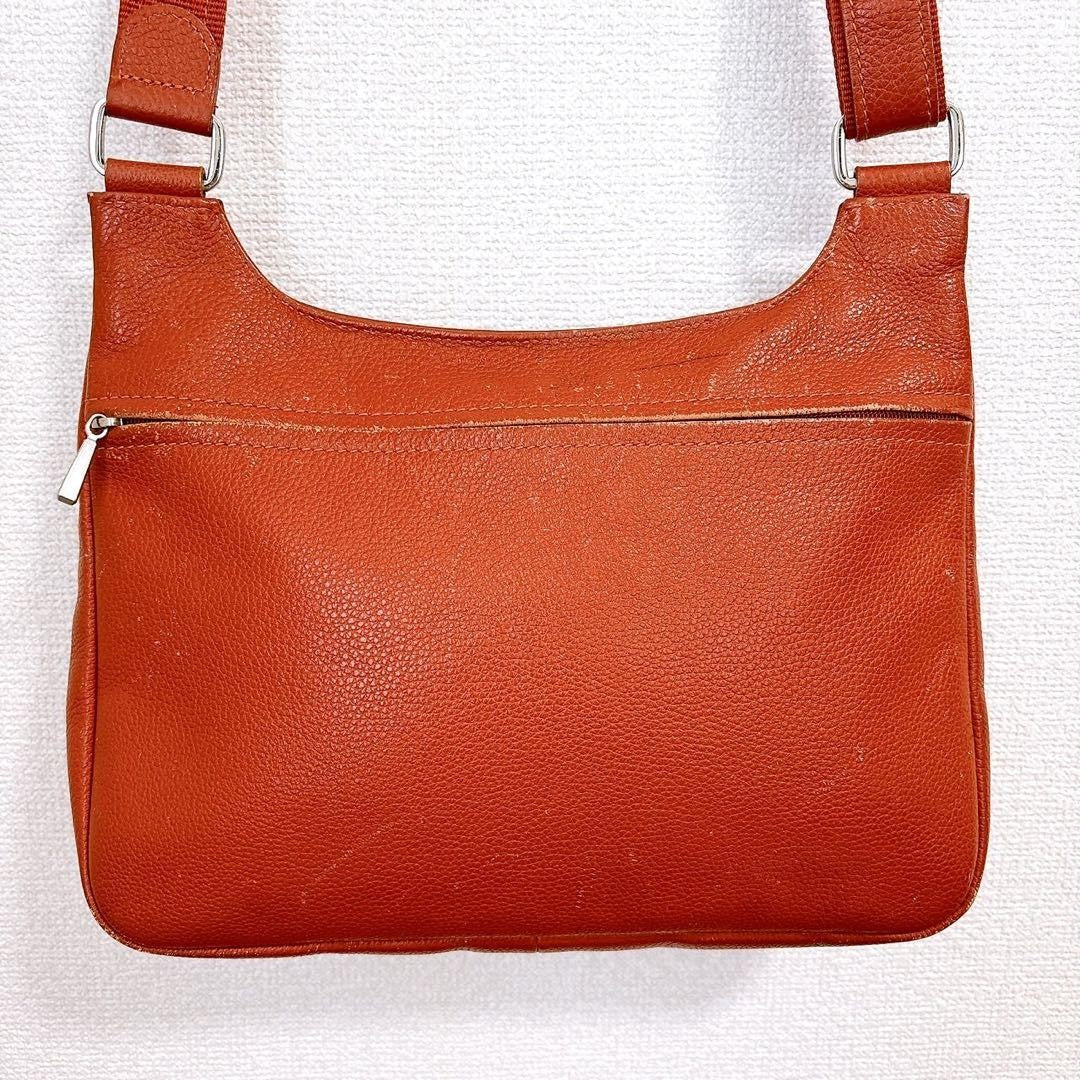 Longchamp Shoulder Bag Purse Leather Orange Authentic