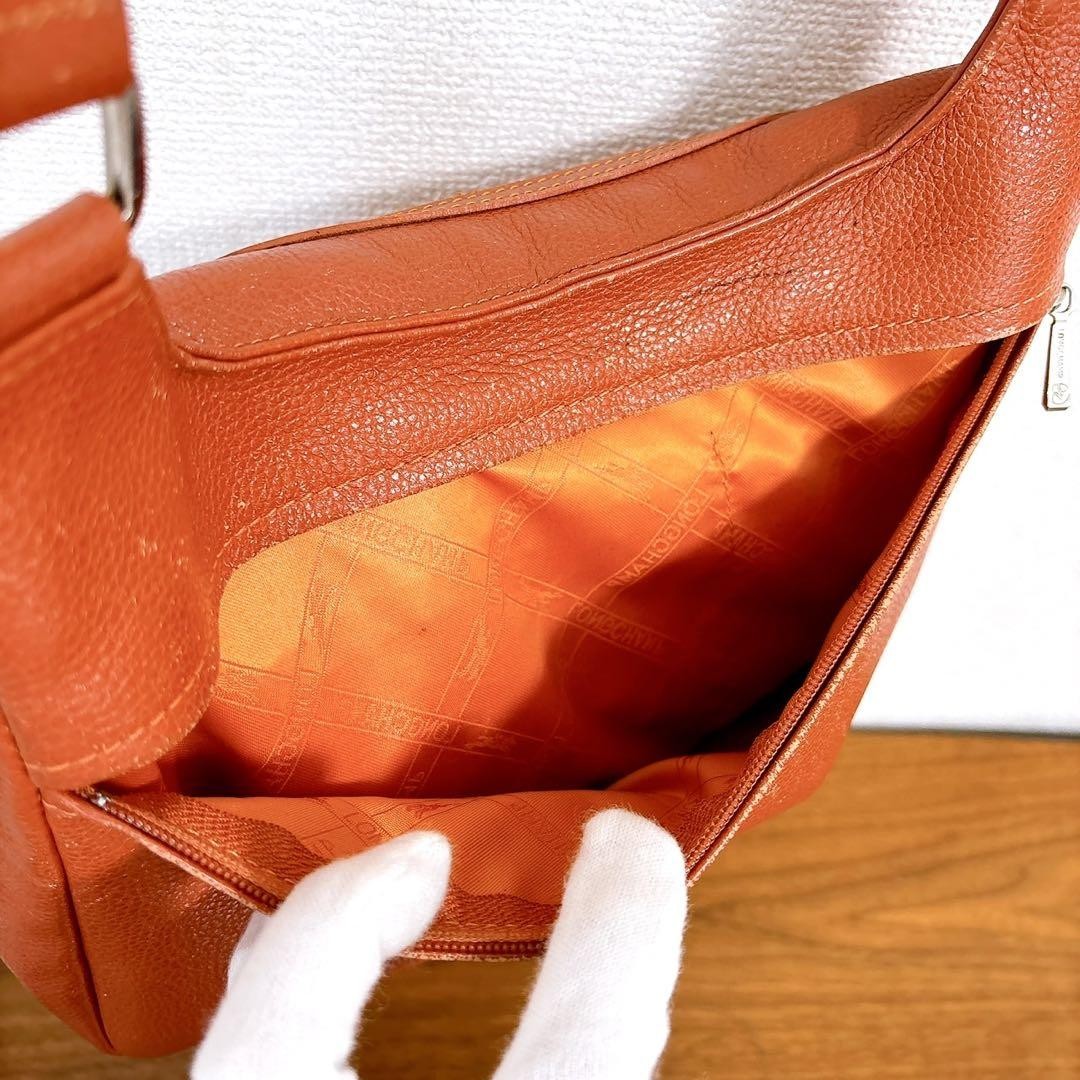 Longchamp Shoulder Bag Purse Leather Orange Authentic
