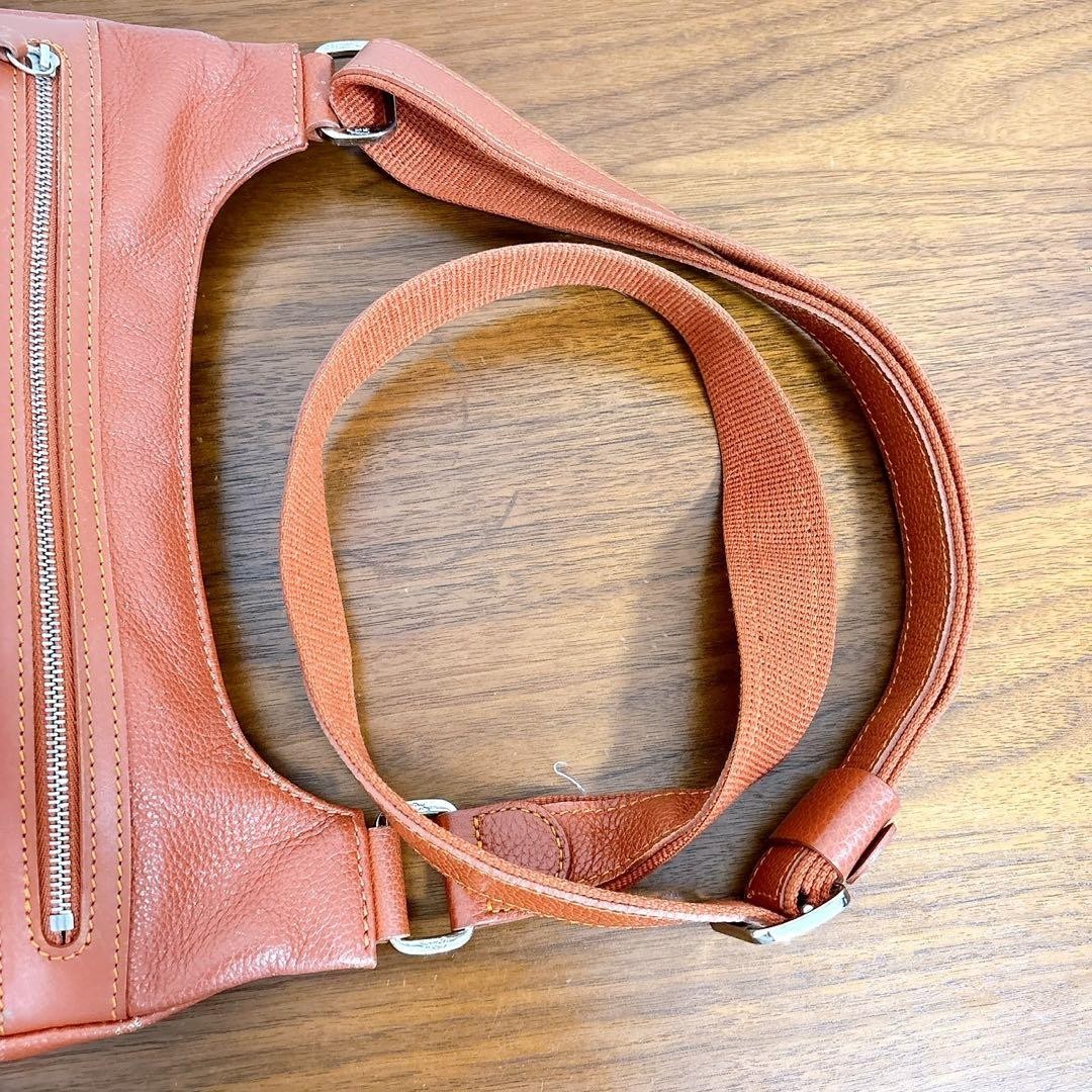 Longchamp Shoulder Bag Purse Leather Orange Authentic