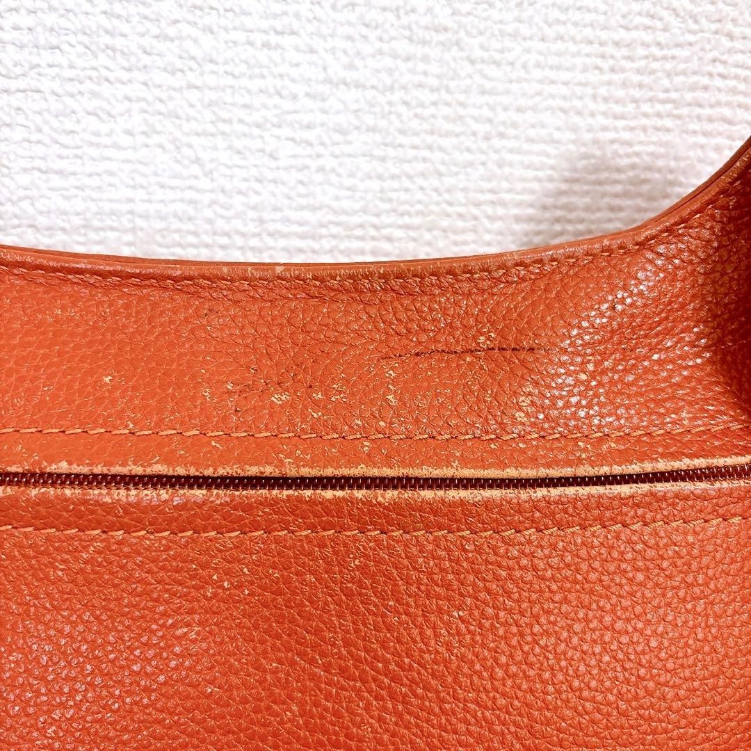 Longchamp Shoulder Bag Purse Leather Orange Authentic
