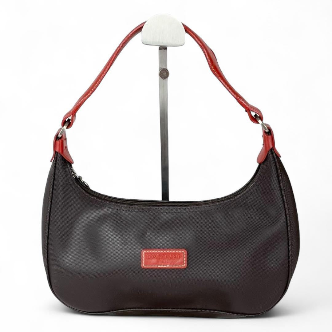Longchamp Shoulder Bag Purse Accessory Pouch PVC Brown Authentic