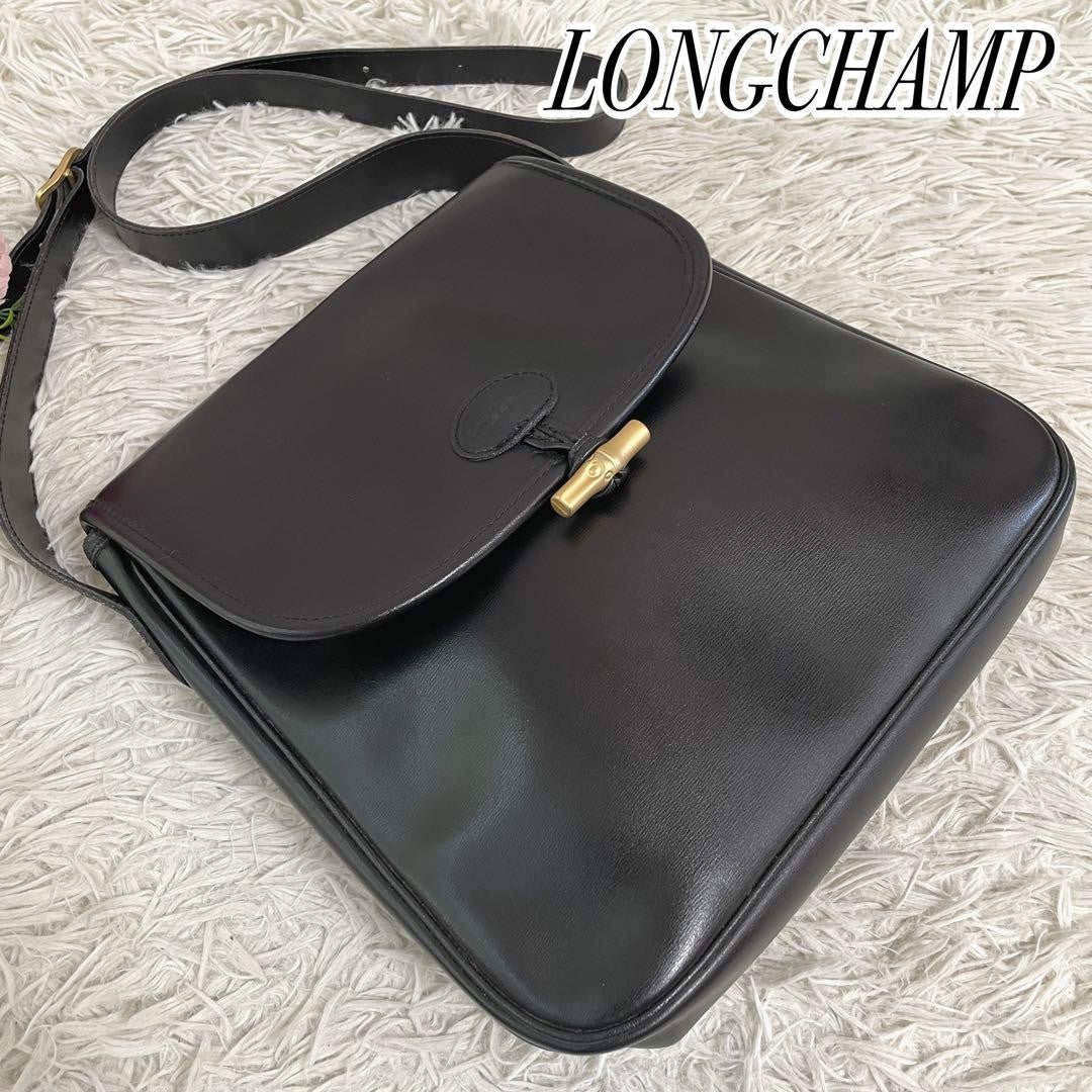 Longchamp Shoulder Bag Purse Black Leather Authentic