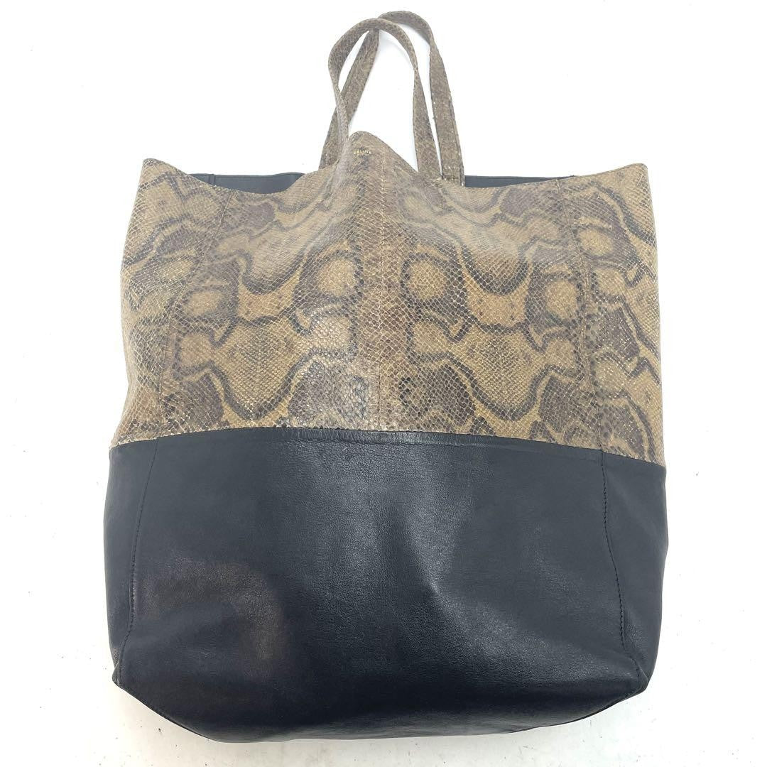CELINE Hand Bag Tote Purse Business Bag Leather Brown Black Authentic