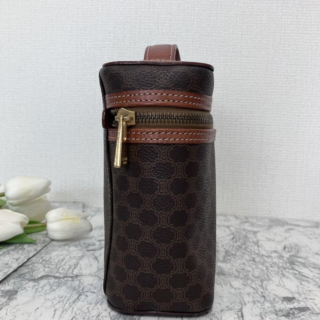 CELINE Vanity Bag Hand Bag Tote Purse Macadam Brown Authentic