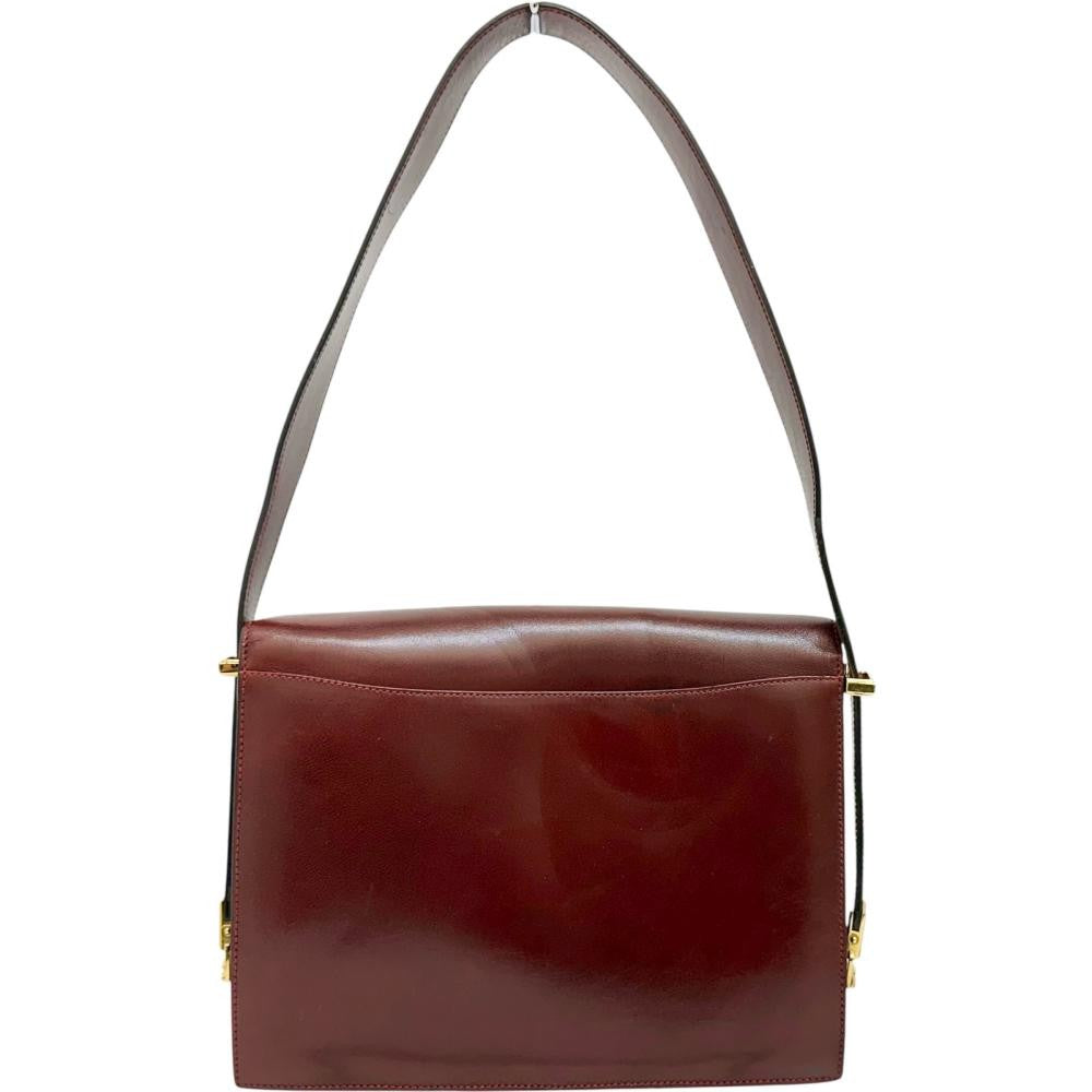 CELINE Shoulder Bag Purse Horse carriage Leather Bordeaux Authentic