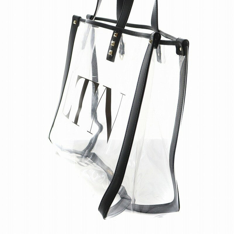 Valentino Garavani Hand Bag Tote Purse Rockstuds Vinyl Leather Clear Red Black