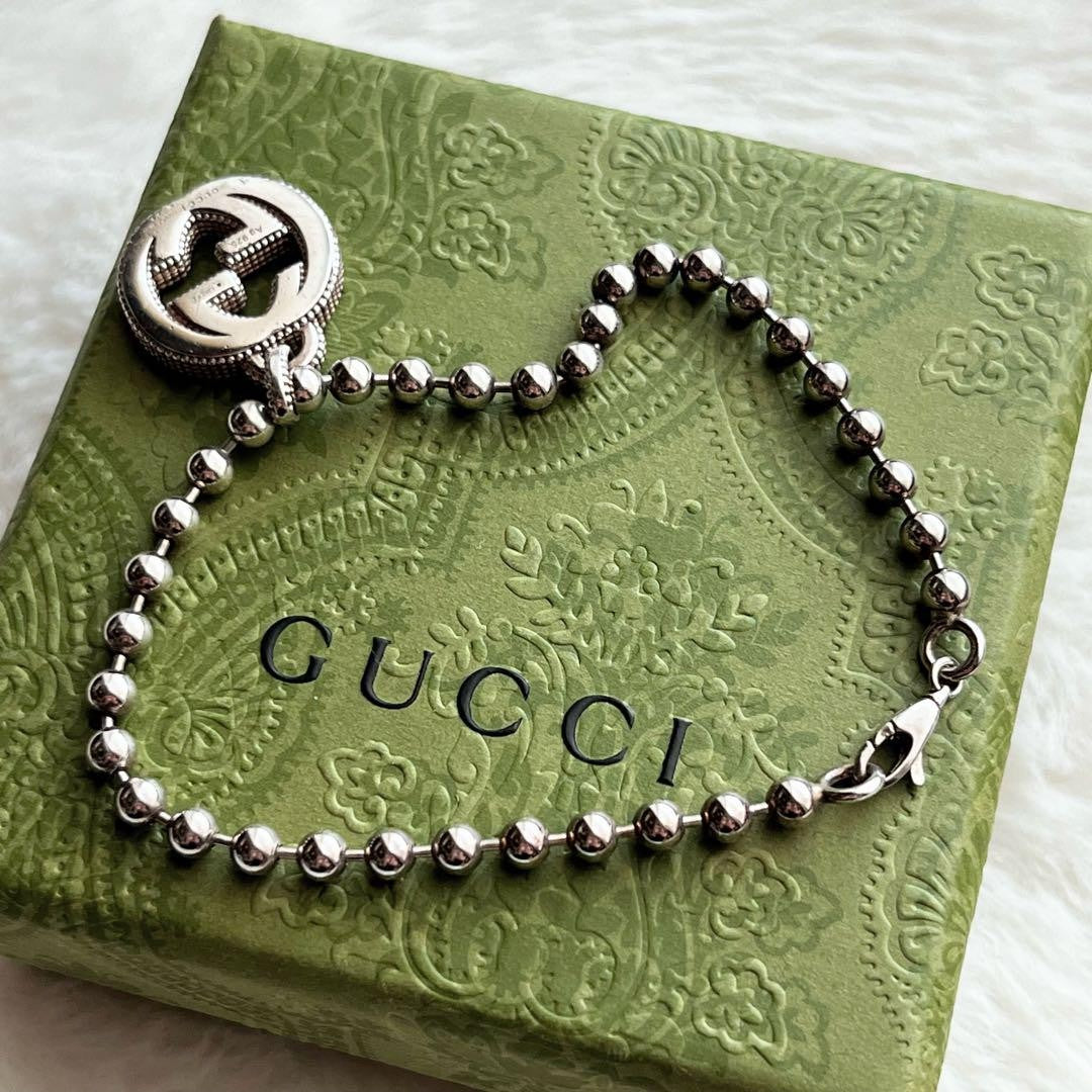 GUCCI Bracelet Bangle Interlocking GG Silver 925 Women Accessory Authentic
