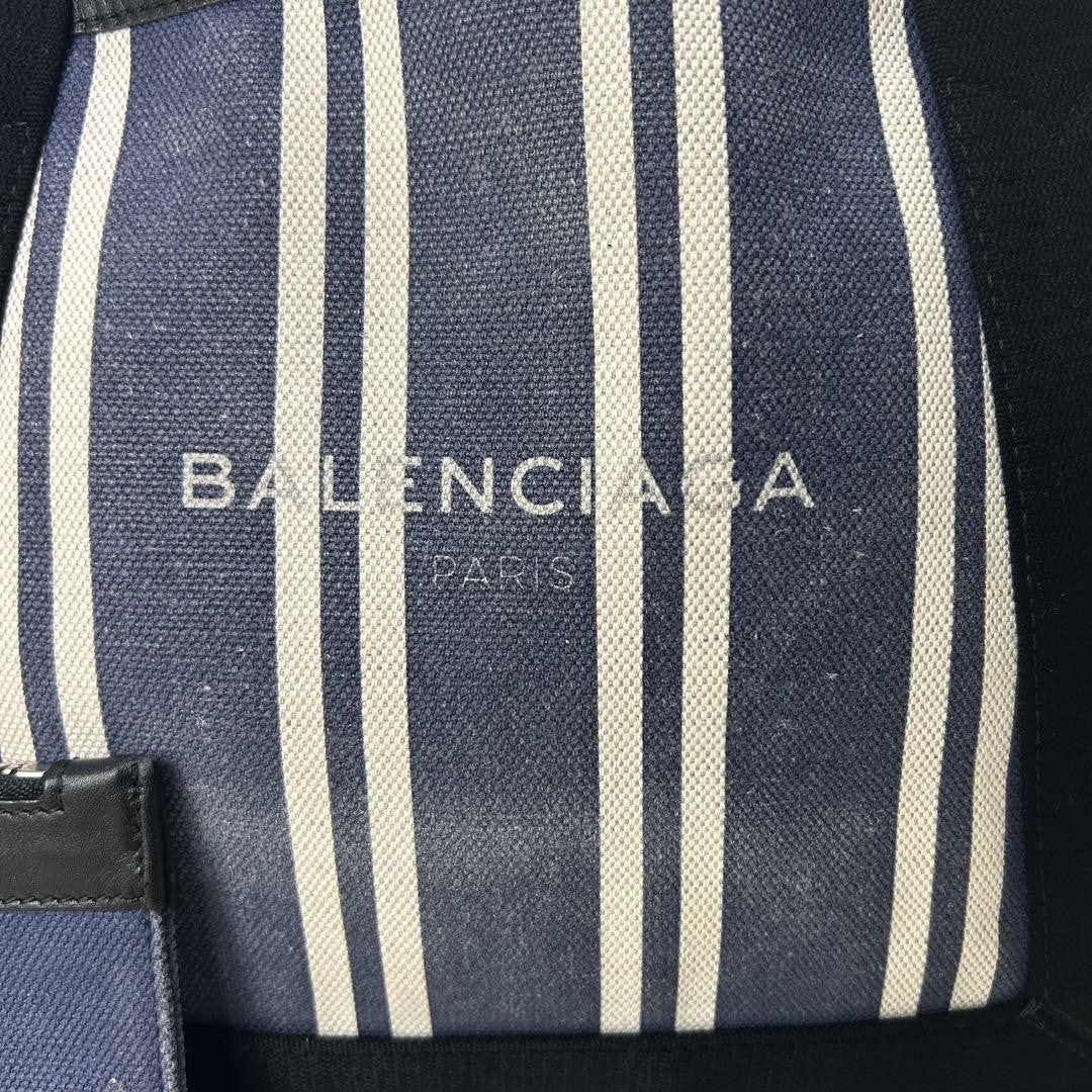 BALENCIAGA Hand Bag Tote Purse Canvas Leather Navy Authentic