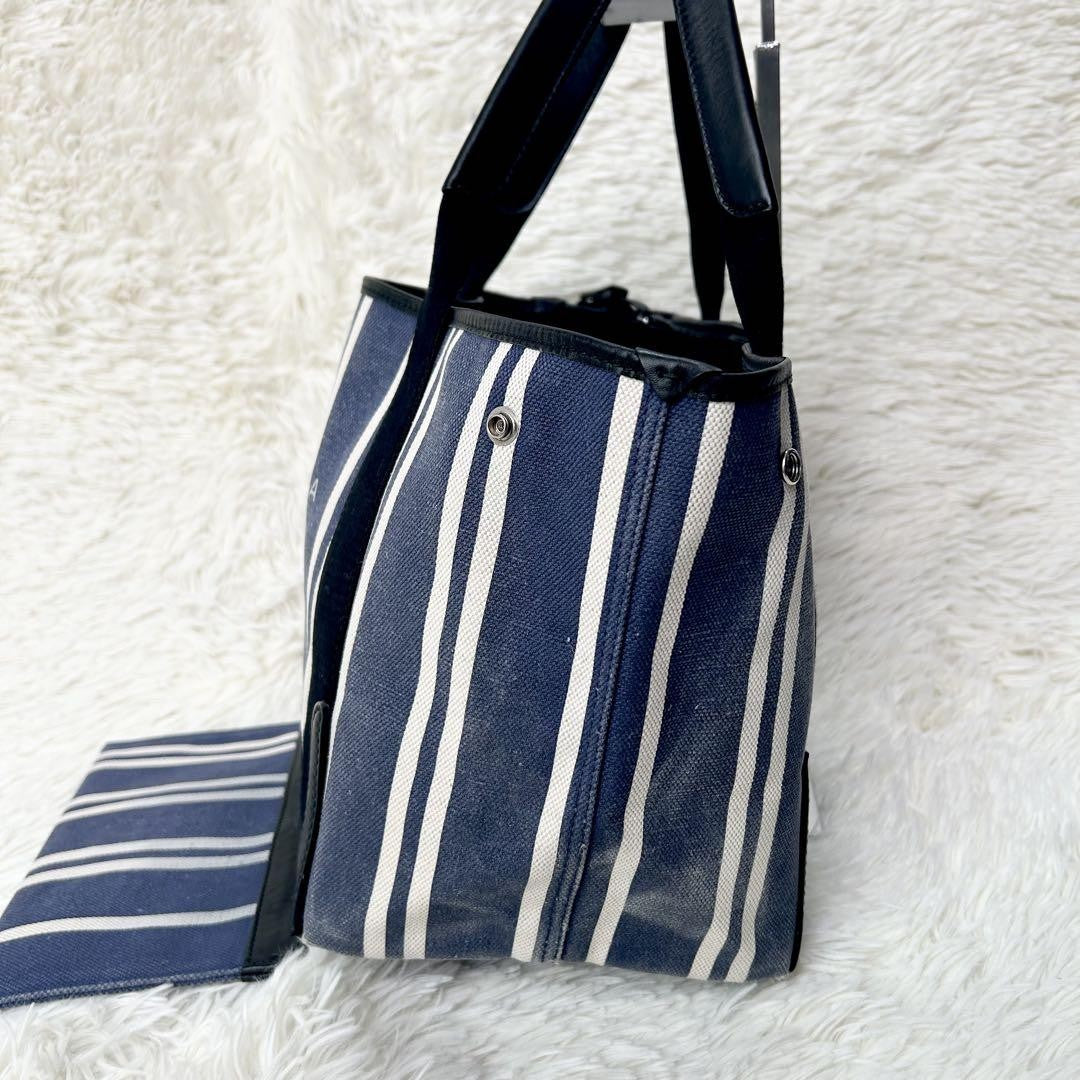BALENCIAGA Hand Bag Tote Purse Canvas Leather Navy Authentic
