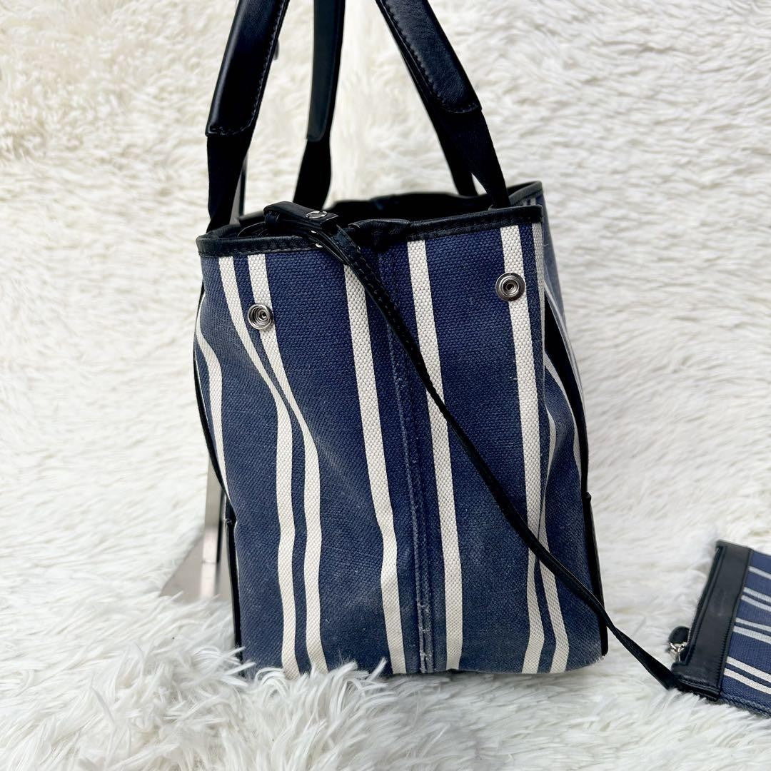 BALENCIAGA Hand Bag Tote Purse Canvas Leather Navy Authentic