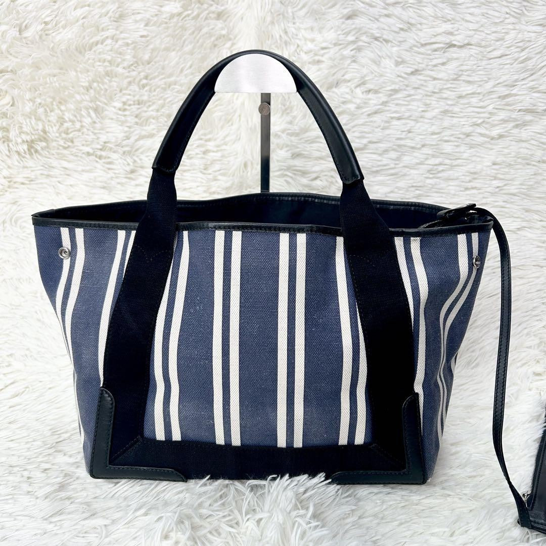 BALENCIAGA Hand Bag Tote Purse Canvas Leather Navy Authentic