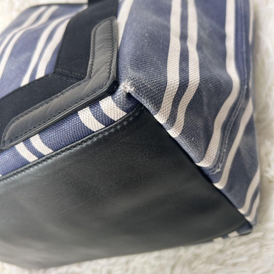 BALENCIAGA Hand Bag Tote Purse Canvas Leather Navy Authentic