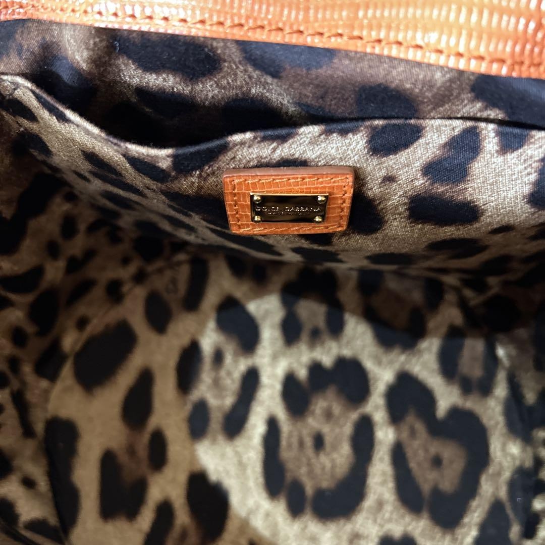 Dolce & Gabbana Vanity Bag Purse 2way Leopard Leather Raffia Salmon Pink Orange