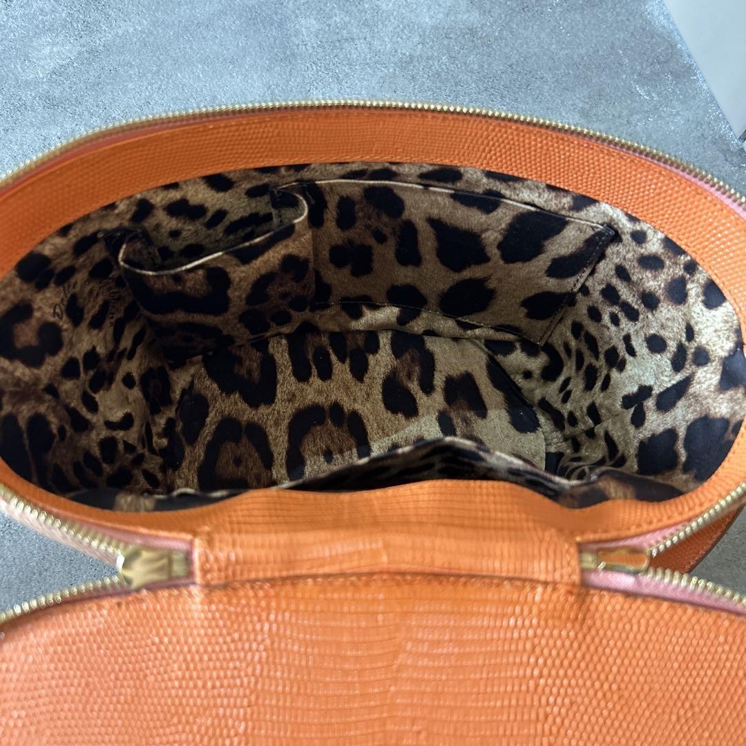 Dolce & Gabbana Vanity Bag Purse 2way Leopard Leather Raffia Salmon Pink Orange