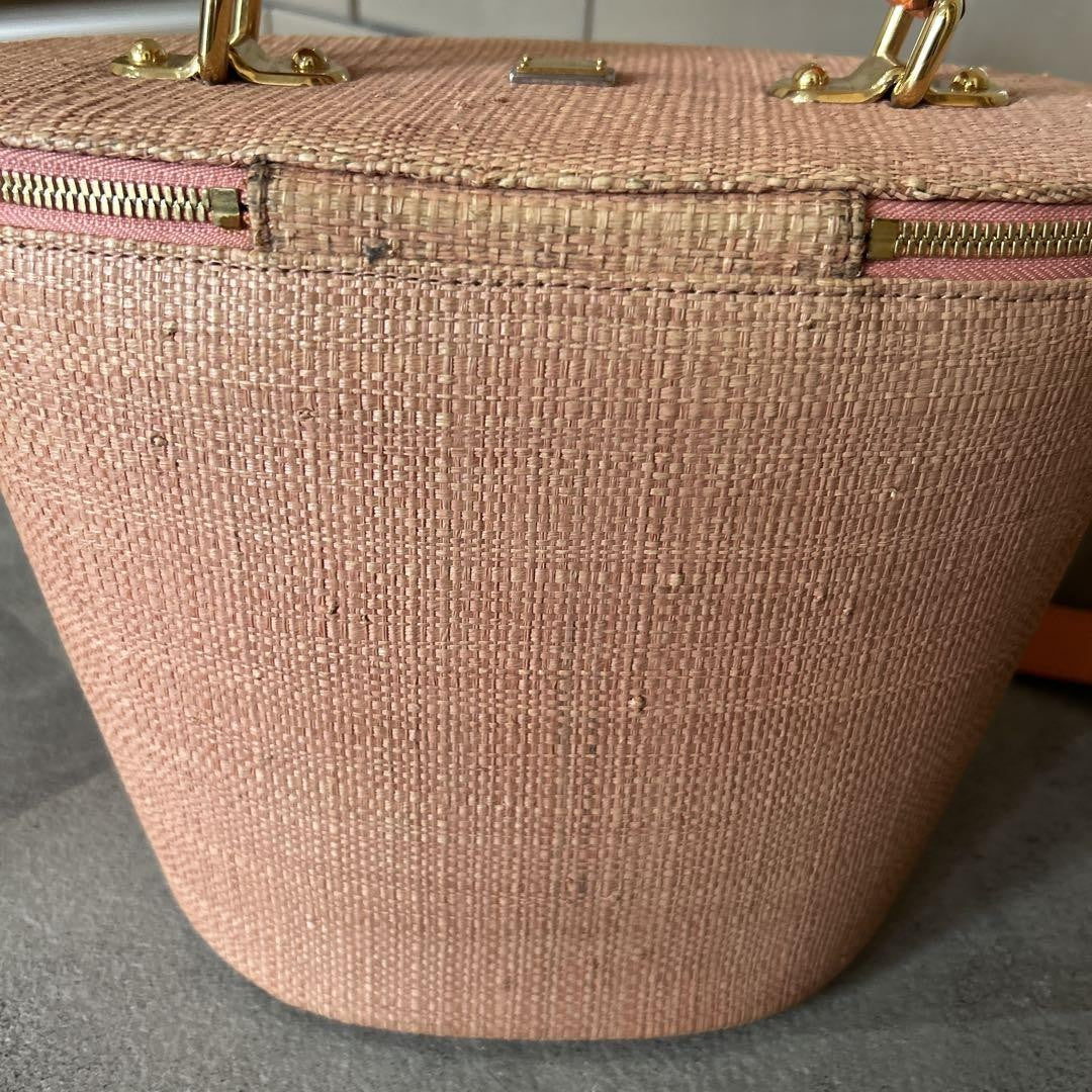 Dolce & Gabbana Vanity Bag Purse 2way Leopard Leather Raffia Salmon Pink Orange