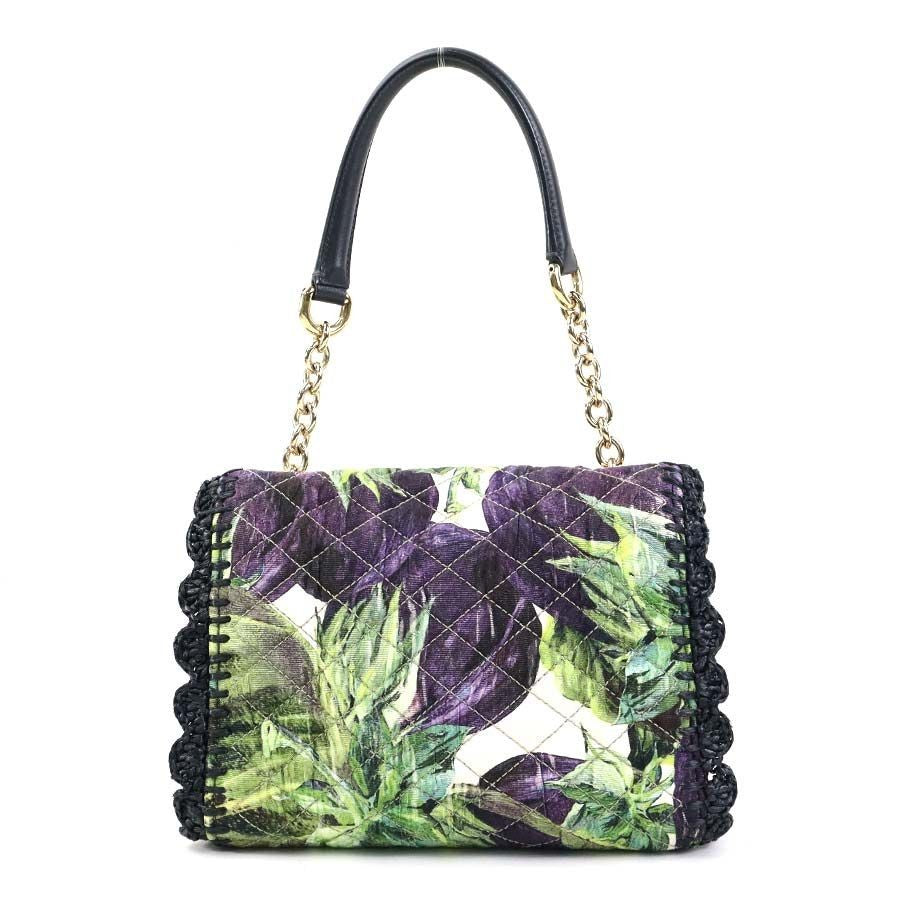 Dolce & Gabbana Shoulder Bag Purse Canvas Raffia Purple Green Black Authentic