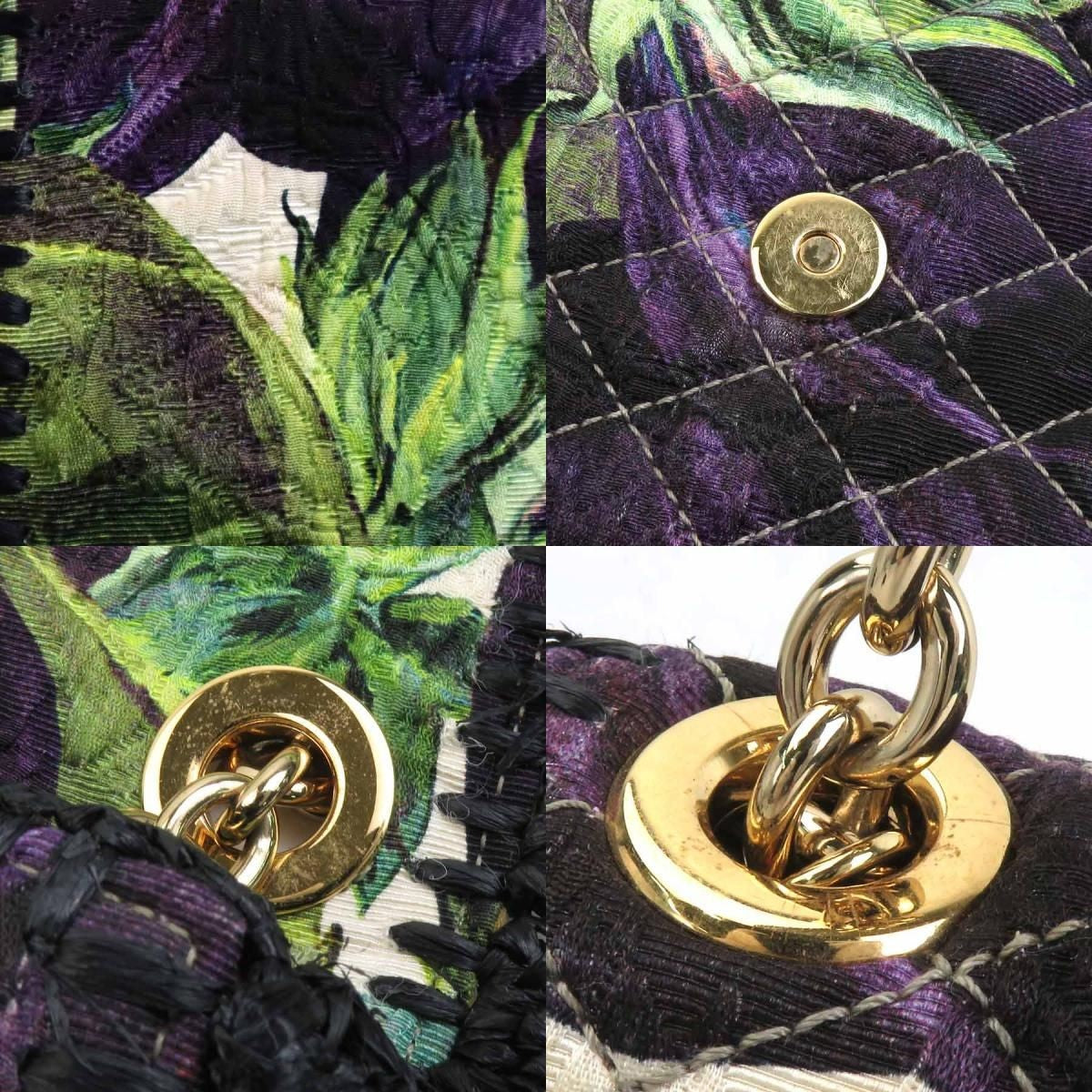 Dolce & Gabbana Shoulder Bag Purse Canvas Raffia Purple Green Black Authentic