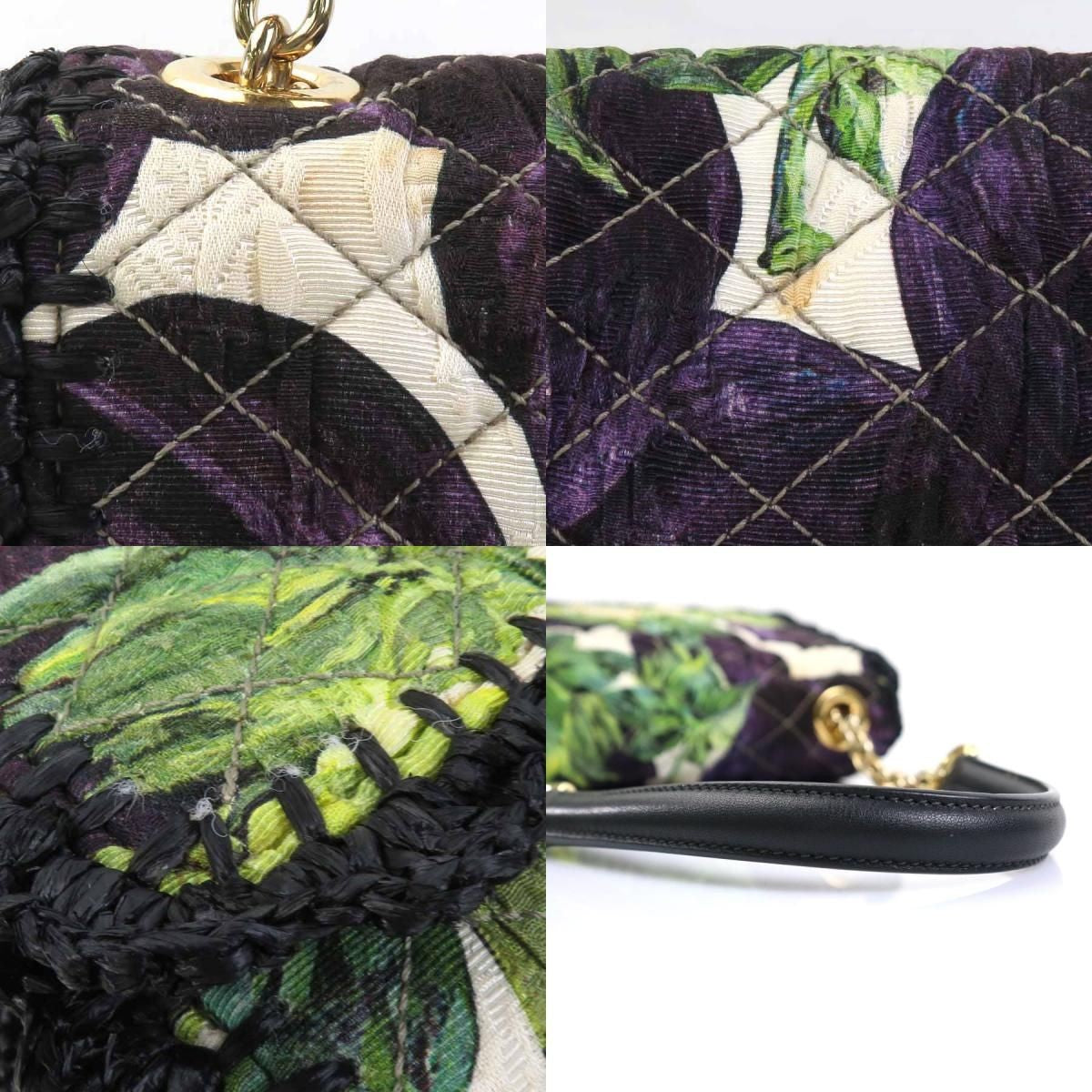 Dolce & Gabbana Shoulder Bag Purse Canvas Raffia Purple Green Black Authentic