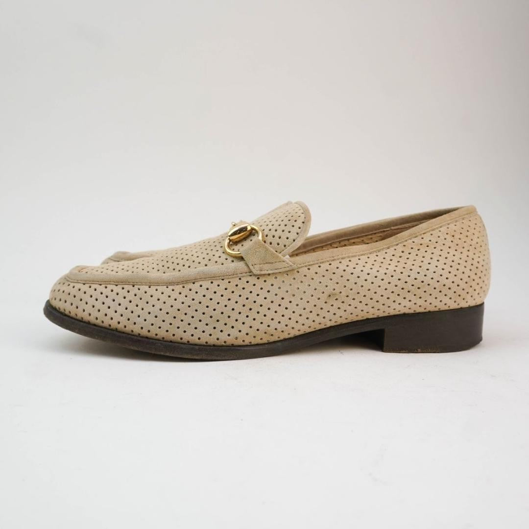 GUCCI Loafers Shoes Horse Bit EU 37.5 US 7.5 Suede Beige Authentic
