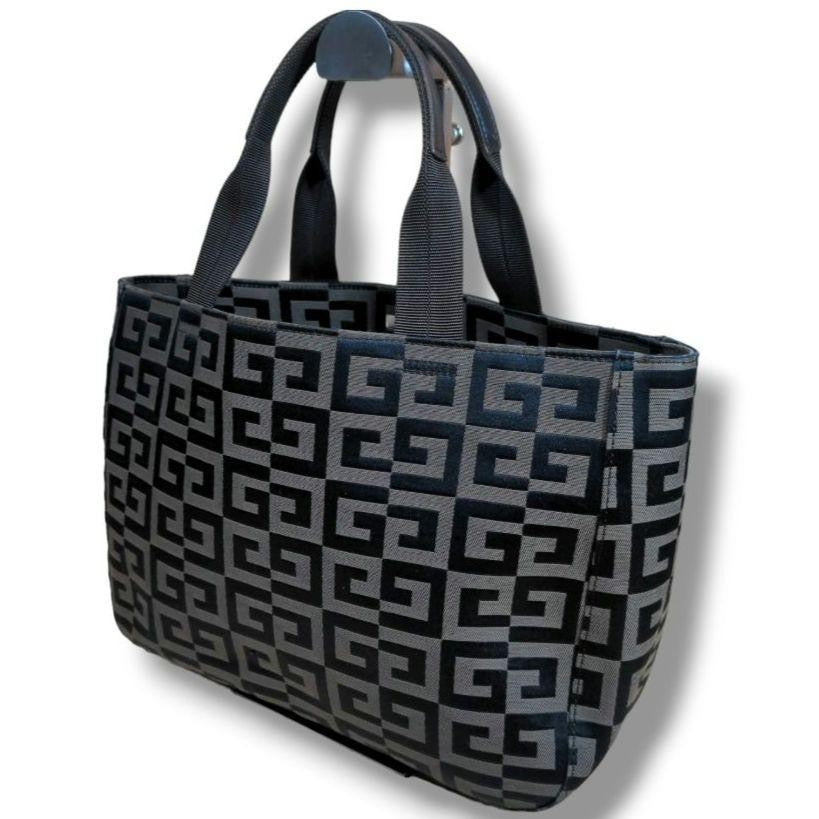 GIVENCHY Hand Bag Tote Purse Canvas Leather Brown Authentic