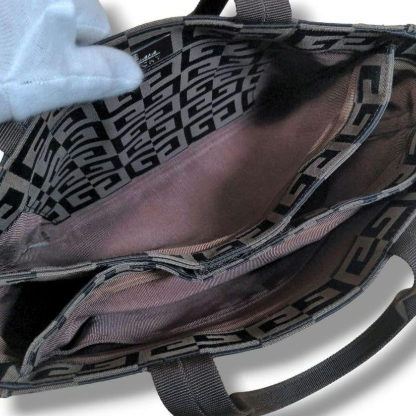 GIVENCHY Hand Bag Tote Purse Canvas Leather Brown Authentic
