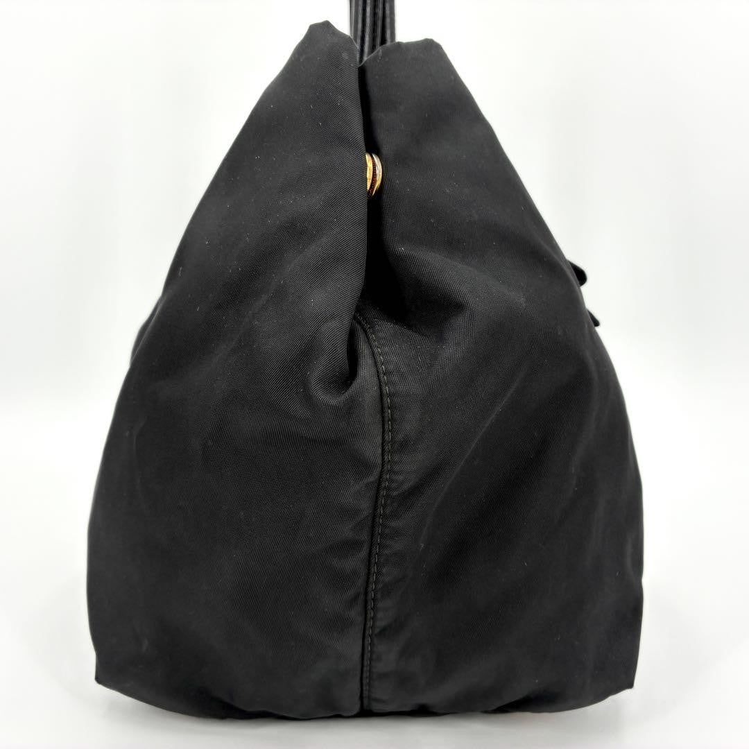 PRADA Tote bag Purse handbag ribbon logo hardware nylon black gold Women's Auth