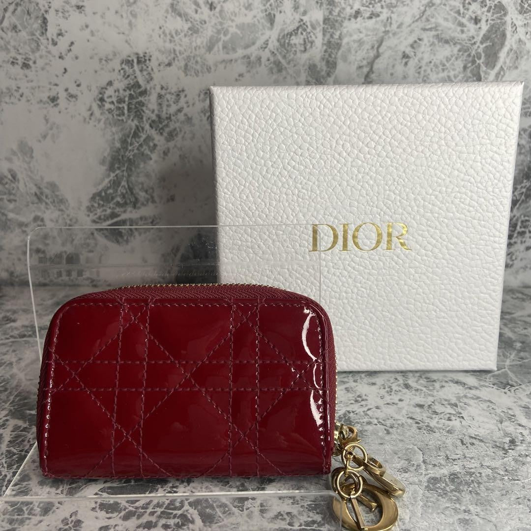 Christian Dior Coin Case Wallet Purse Compact Cannage Red Authentic