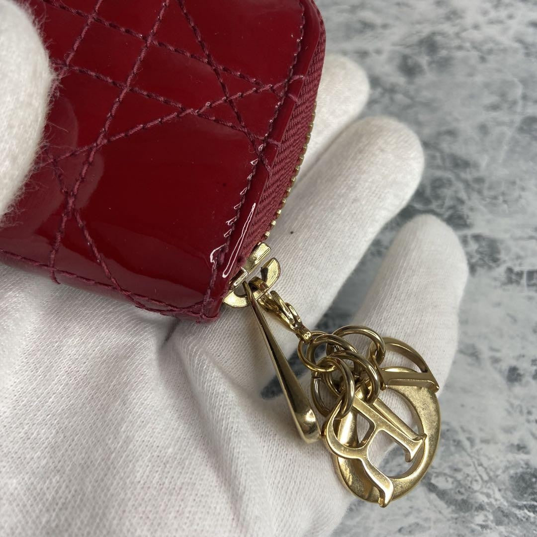 Christian Dior Coin Case Wallet Purse Compact Cannage Red Authentic