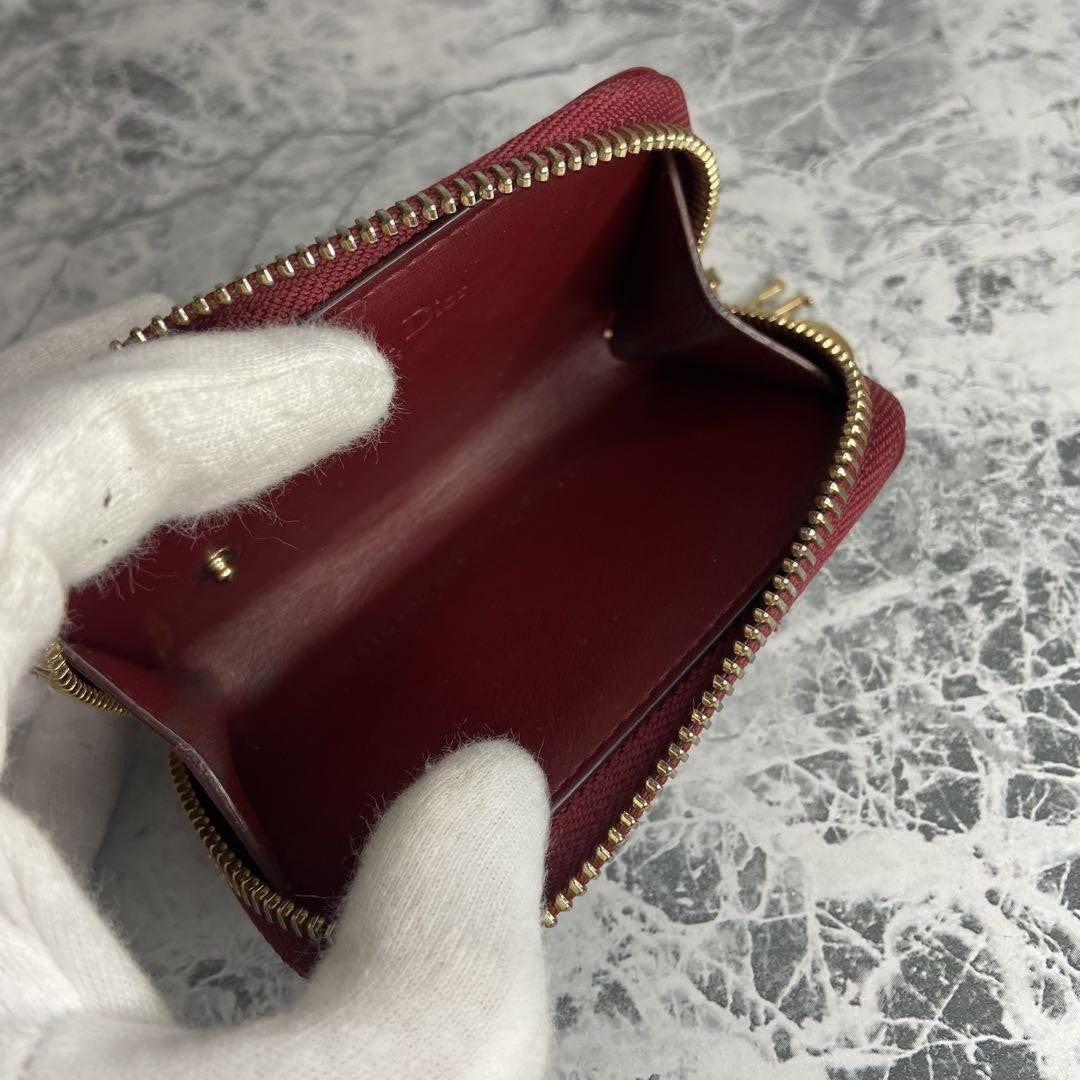 Christian Dior Coin Case Wallet Purse Compact Cannage Red Authentic