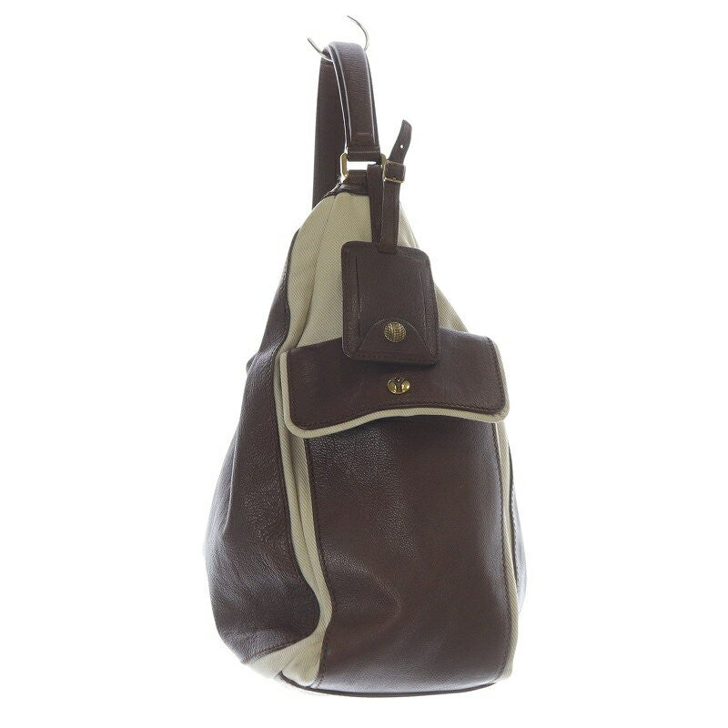 Saint Laurent Shoulder Bag Purse Canvas Leather Brown Beige Authentic