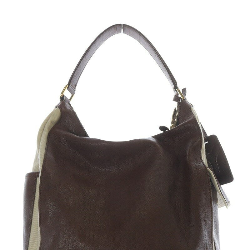 Saint Laurent Shoulder Bag Purse Canvas Leather Brown Beige Authentic