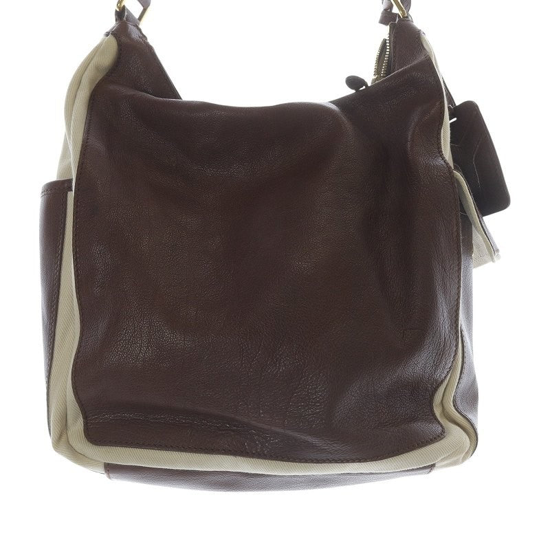 Saint Laurent Shoulder Bag Purse Canvas Leather Brown Beige Authentic