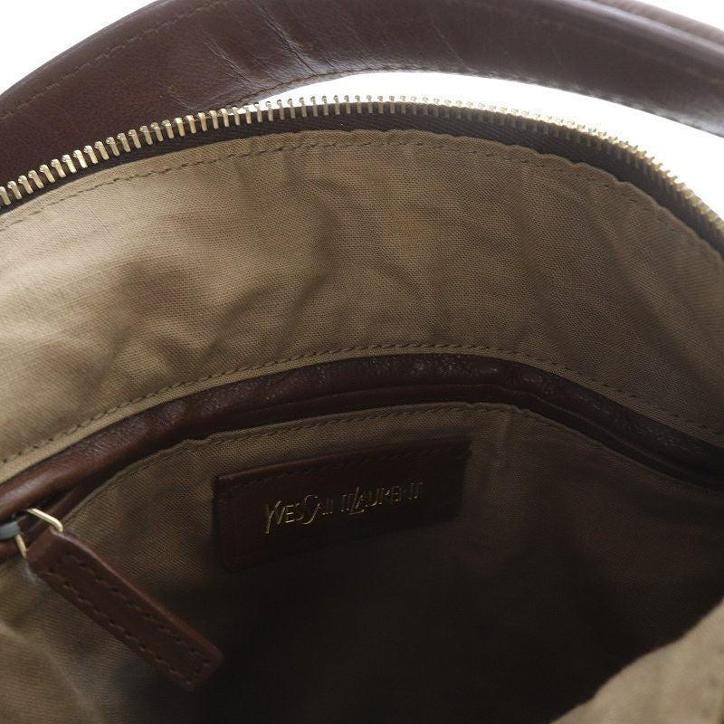 Saint Laurent Shoulder Bag Purse Canvas Leather Brown Beige Authentic