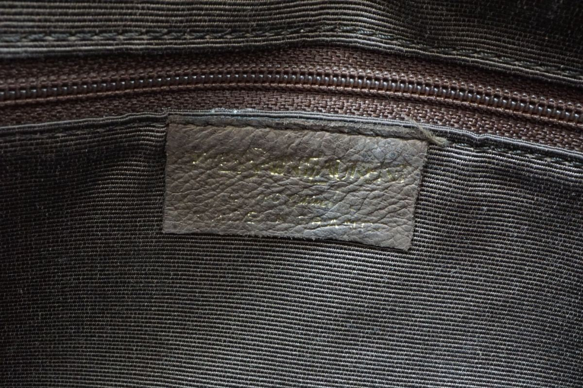 Saint Laurent Hand Shoulder Bag Tote Purse Leather Canvas Black Authentic