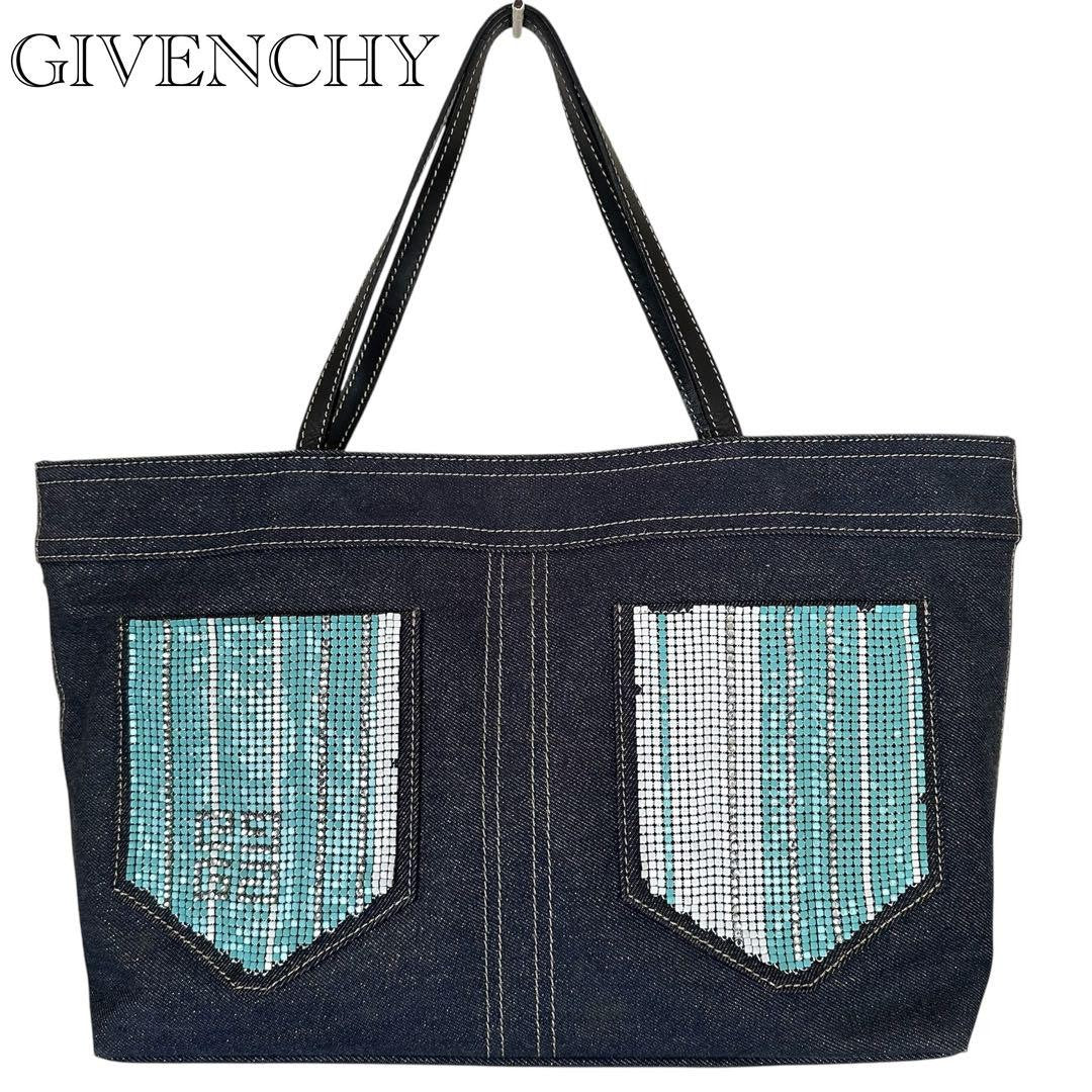 GIVENCHY Hand Bag Tote Purse 4G Denim Navy Authentic