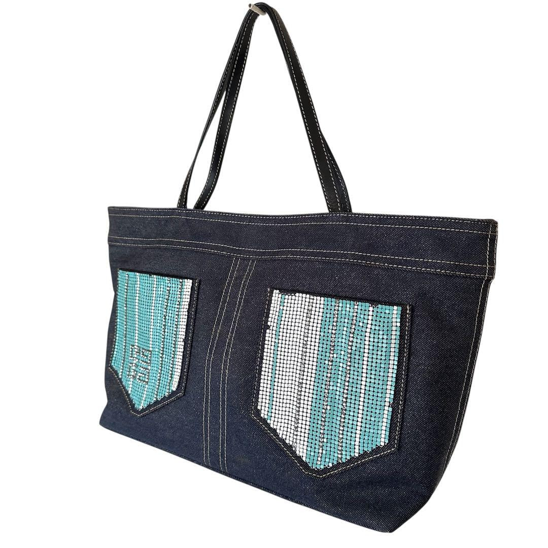GIVENCHY Hand Bag Tote Purse 4G Denim Navy Authentic