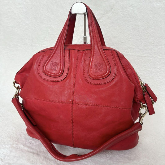 GIVENCHY Hand Shoulder Bag Tote Purse 2way Nightingale Leather Red Authentic