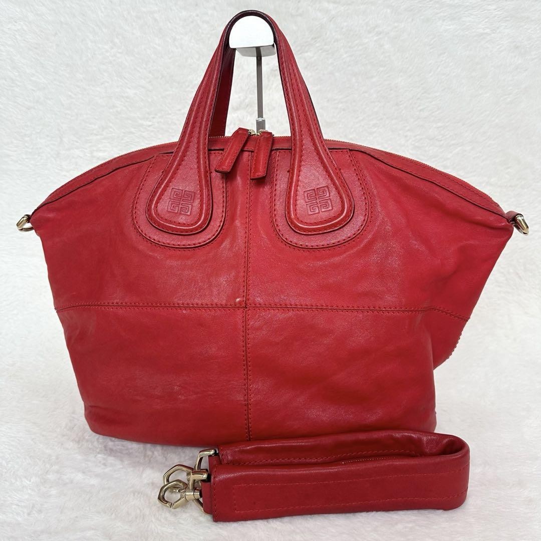 GIVENCHY Hand Shoulder Bag Tote Purse 2way Nightingale Leather Red Authentic