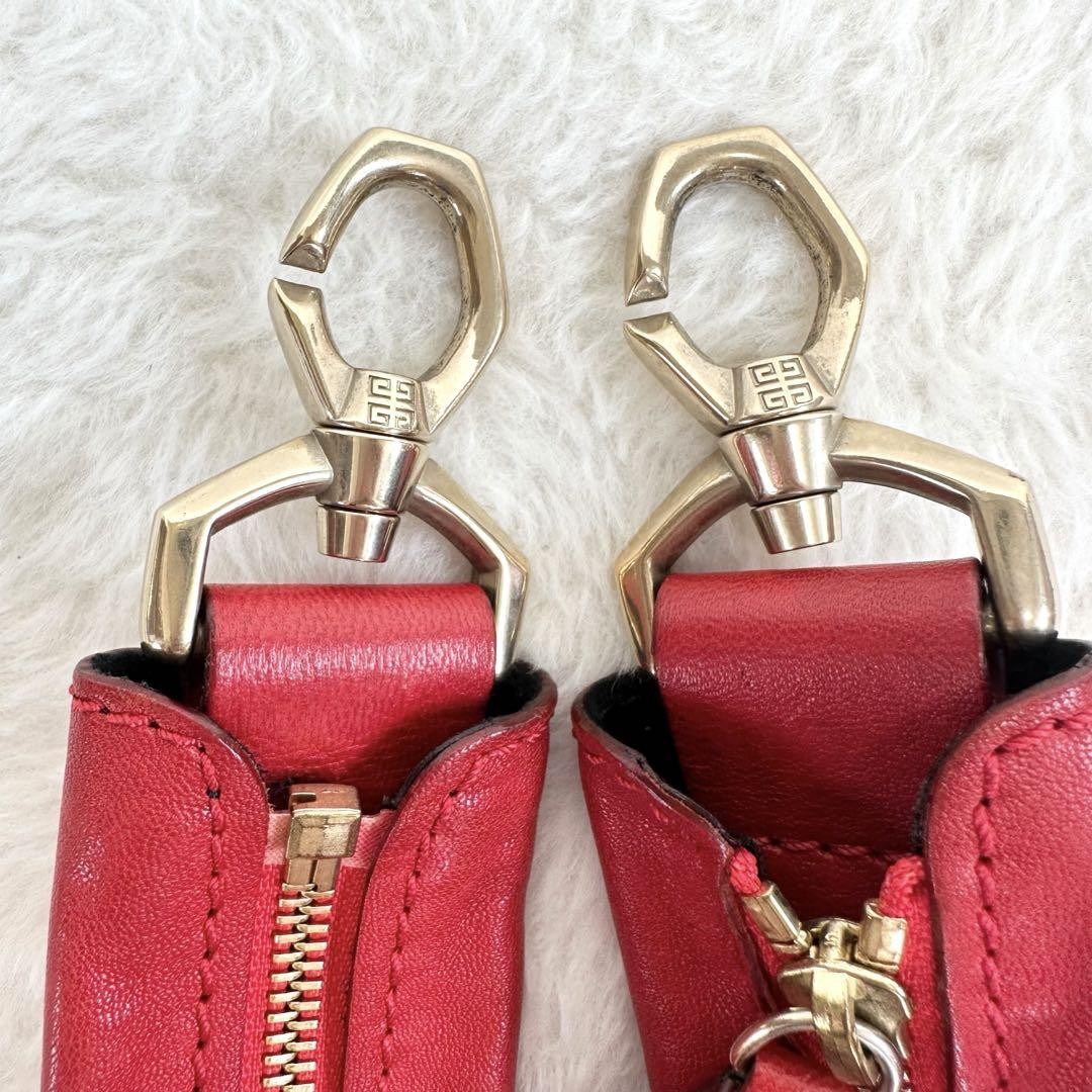 GIVENCHY Hand Shoulder Bag Tote Purse 2way Nightingale Leather Red Authentic