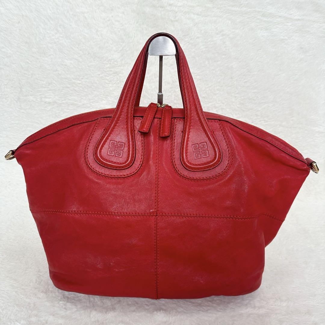 GIVENCHY Hand Shoulder Bag Tote Purse 2way Nightingale Leather Red Authentic