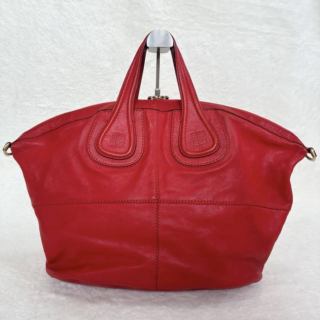 GIVENCHY Hand Shoulder Bag Tote Purse 2way Nightingale Leather Red Authentic