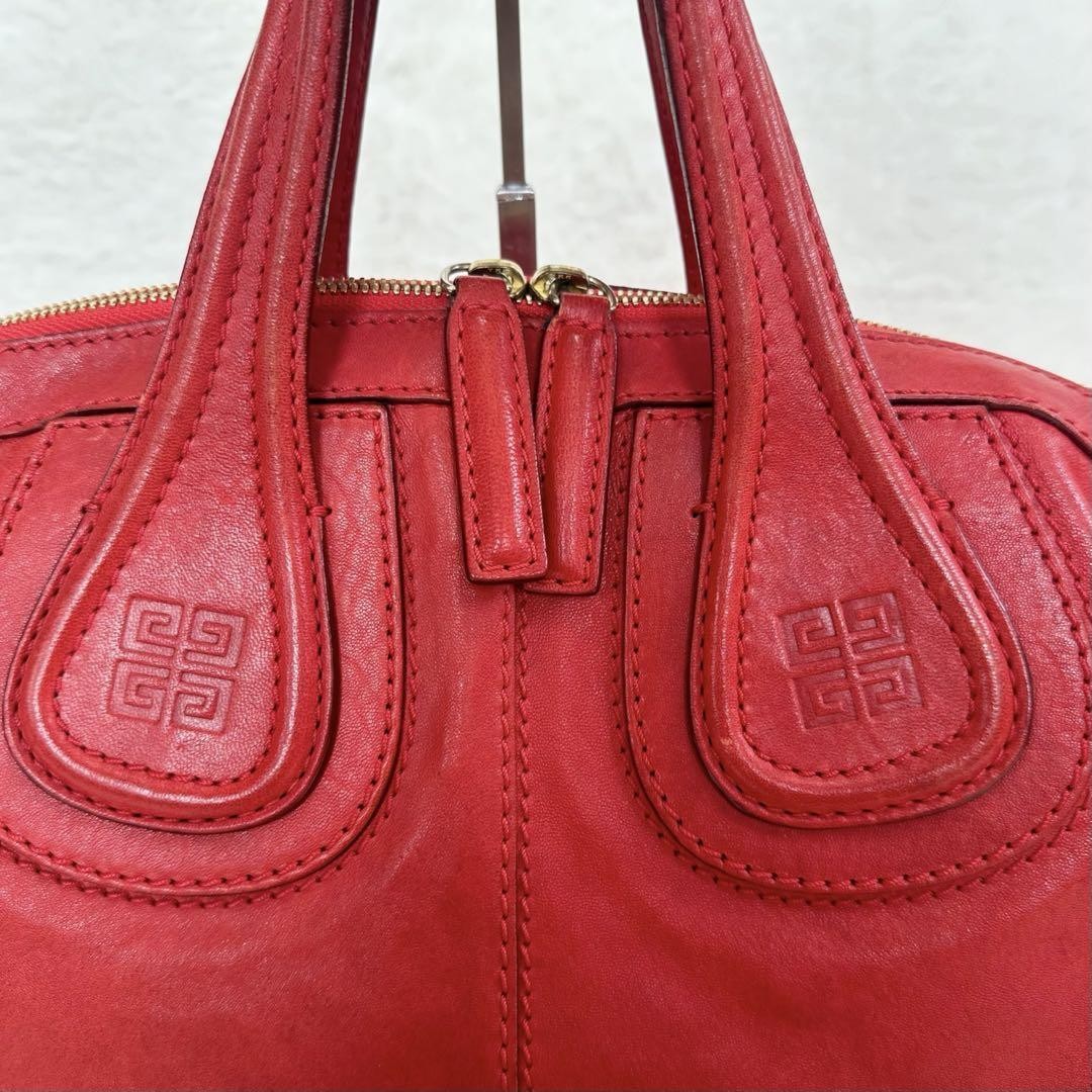 GIVENCHY Hand Shoulder Bag Tote Purse 2way Nightingale Leather Red Authentic