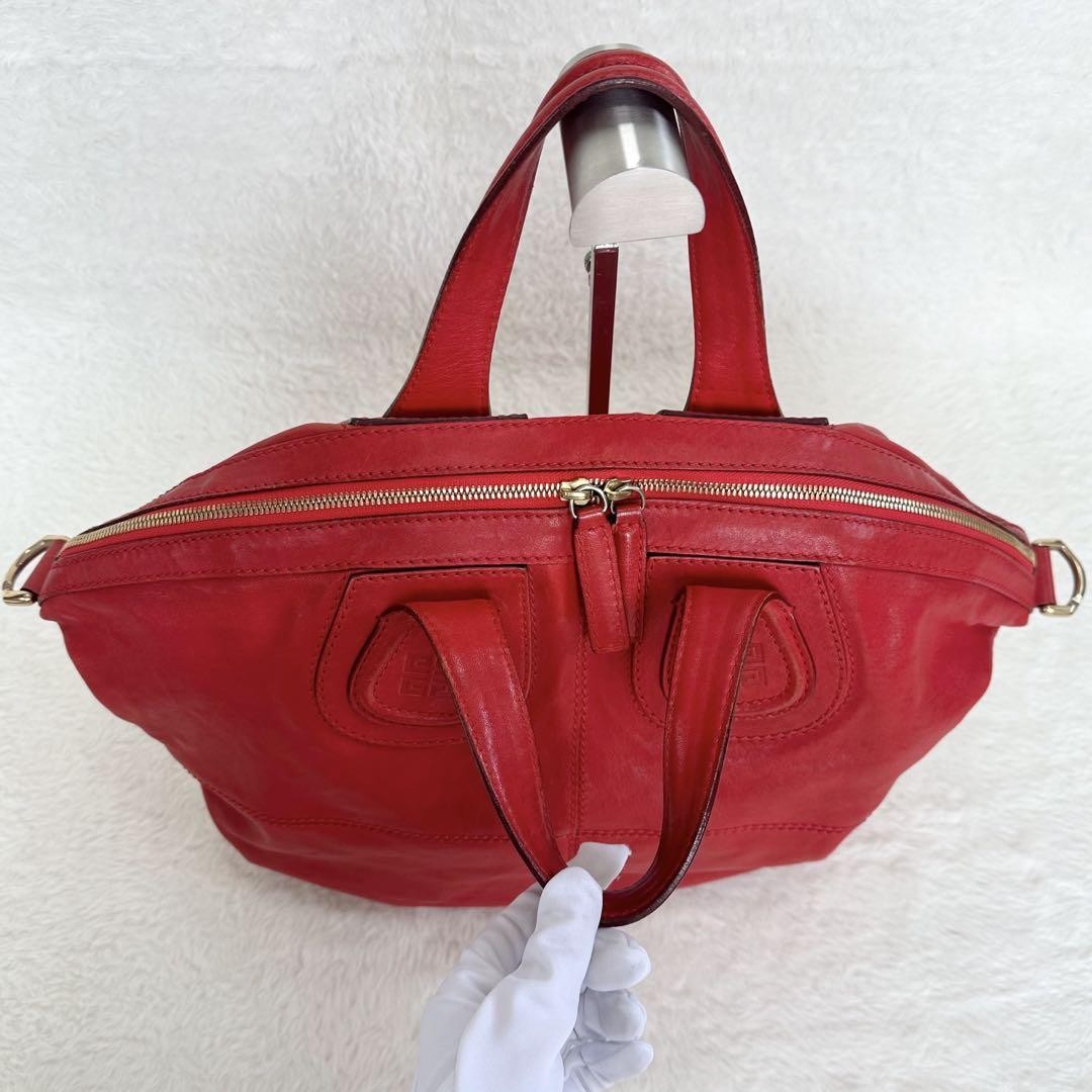 GIVENCHY Hand Shoulder Bag Tote Purse 2way Nightingale Leather Red Authentic