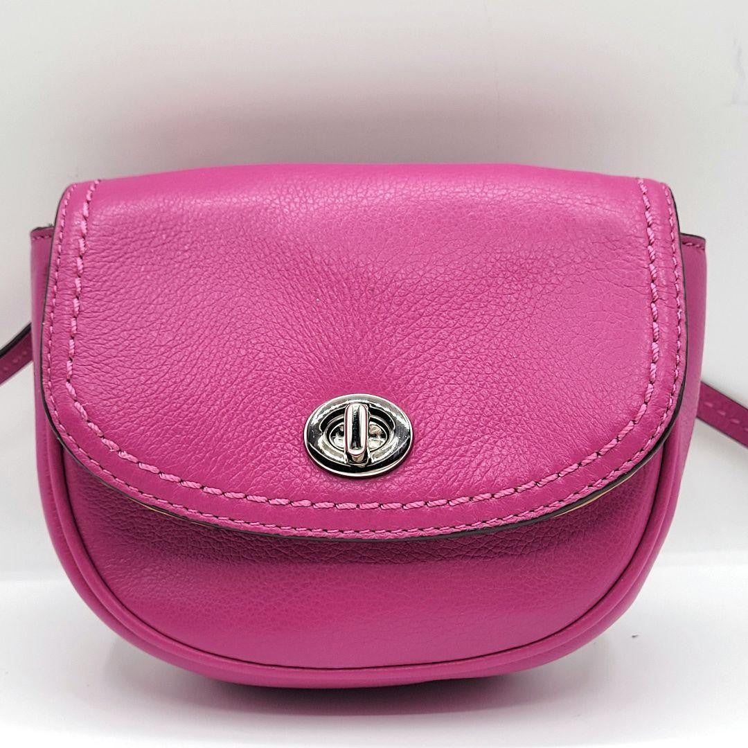 COACH Shoulder Bag Purse Turn Lock Leather Pink Authentic