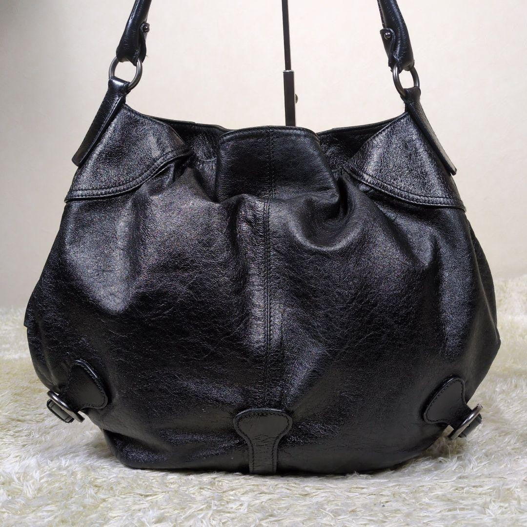 Salvatore Ferragamo Shoulder Bag Purse Gancini Black Leather Authentic