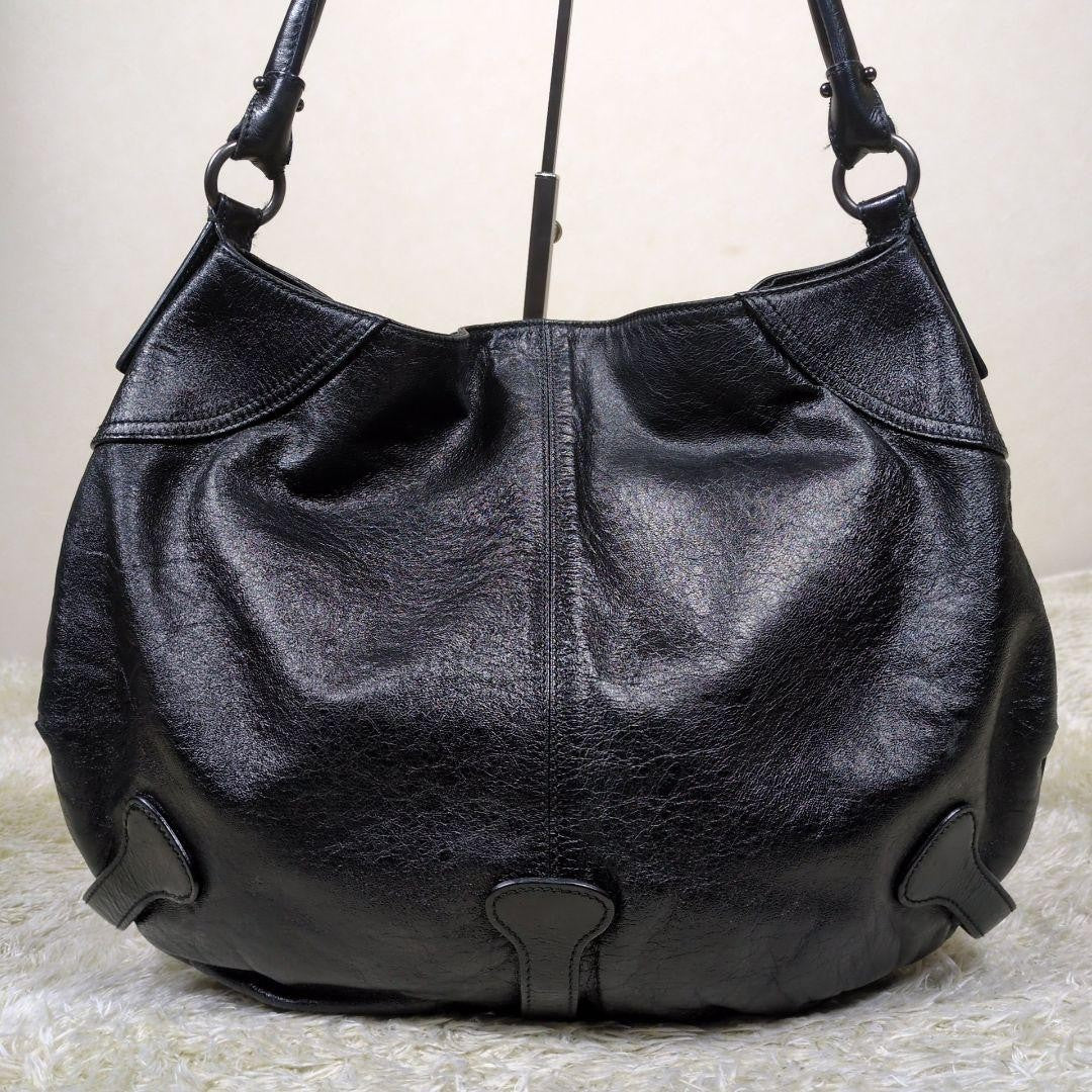 Salvatore Ferragamo Shoulder Bag Purse Gancini Black Leather Authentic